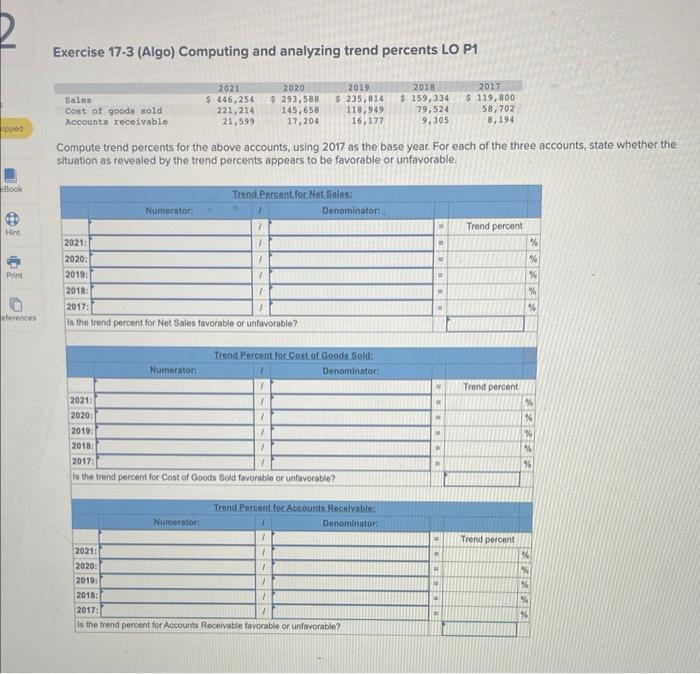  Exercise 17-3 (Algo) Computing and analyzing trend percents LO P1 Compute