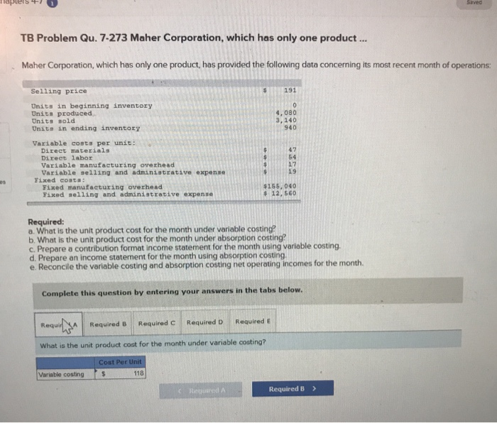  TIST TB Problem Qu. 7-273 Maher Corporation, which has only one