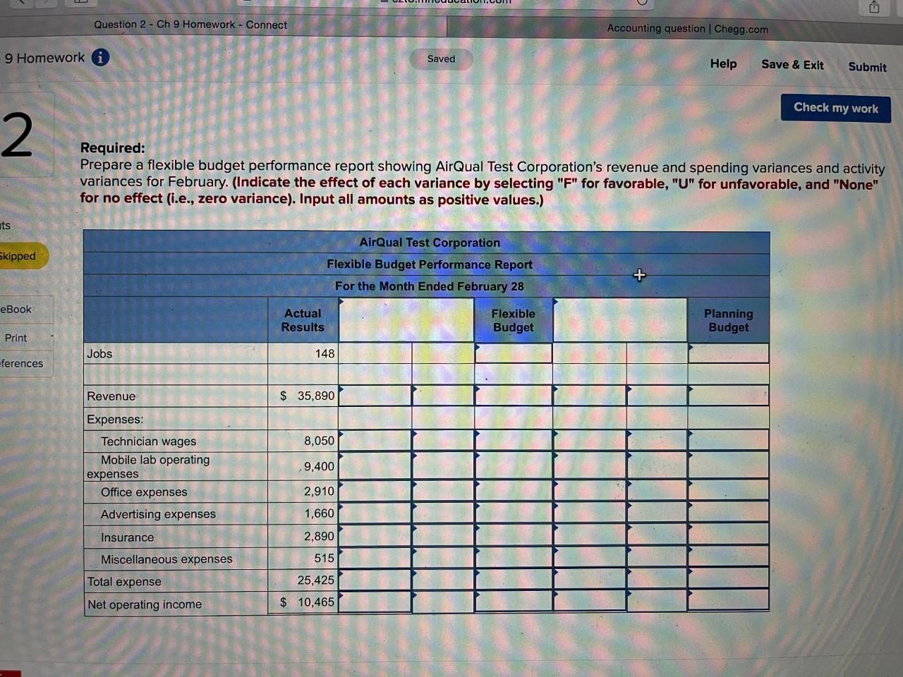 9-16 (Algo) Flexible Budget Performance Report [LO9-1, LO9-2, LO9-3, LO9-4] AirQual Test