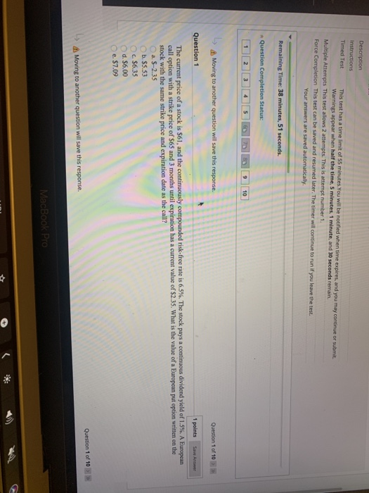  Description instructions Timed Test This test has a time limit of