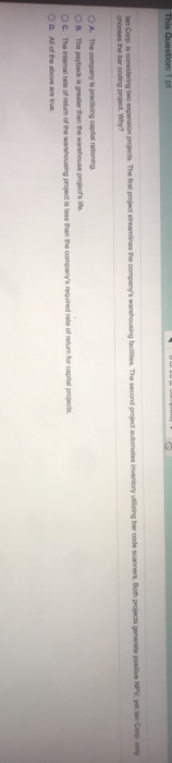  This Question: 1 pt ng barcode scanners. Both projects genere positive