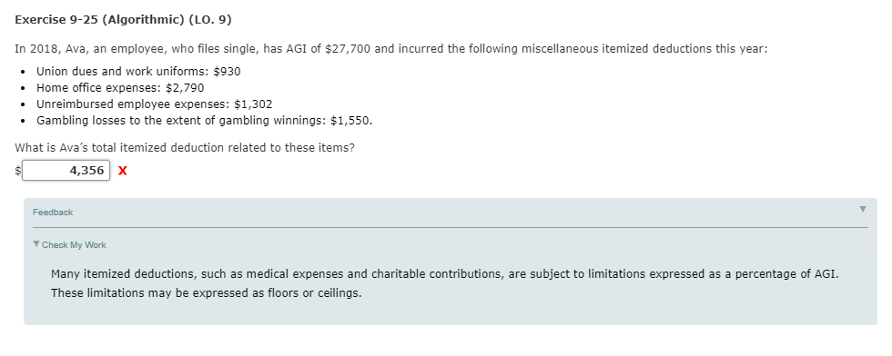  Exercise 9-25 (Algorithmic) (LO. 9) In 2018, Ava, an employee, who