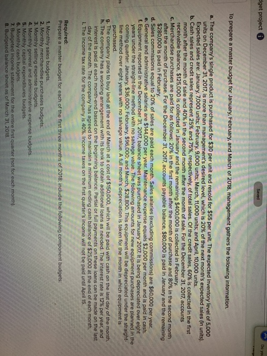 Preparation of a complete master budget LO P4 Near the end of