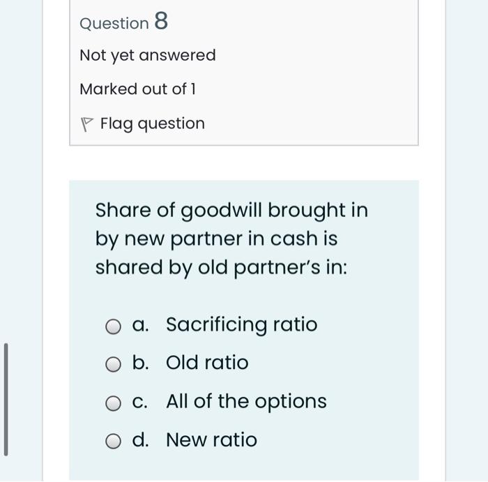the question number and answer code. corporate Accounting 1 Question 6 Not
