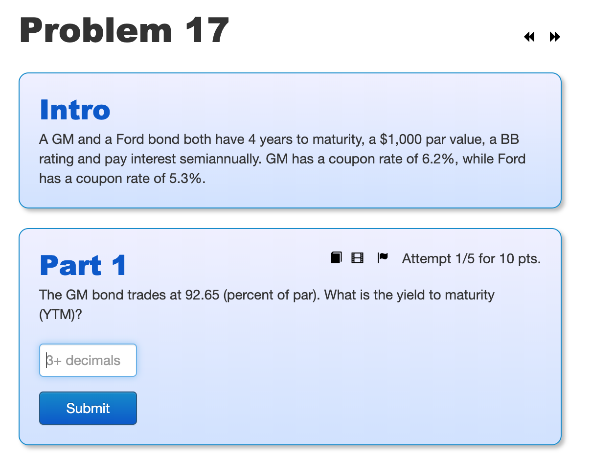 Problem 17 Intro A GM and a Ford bond both have