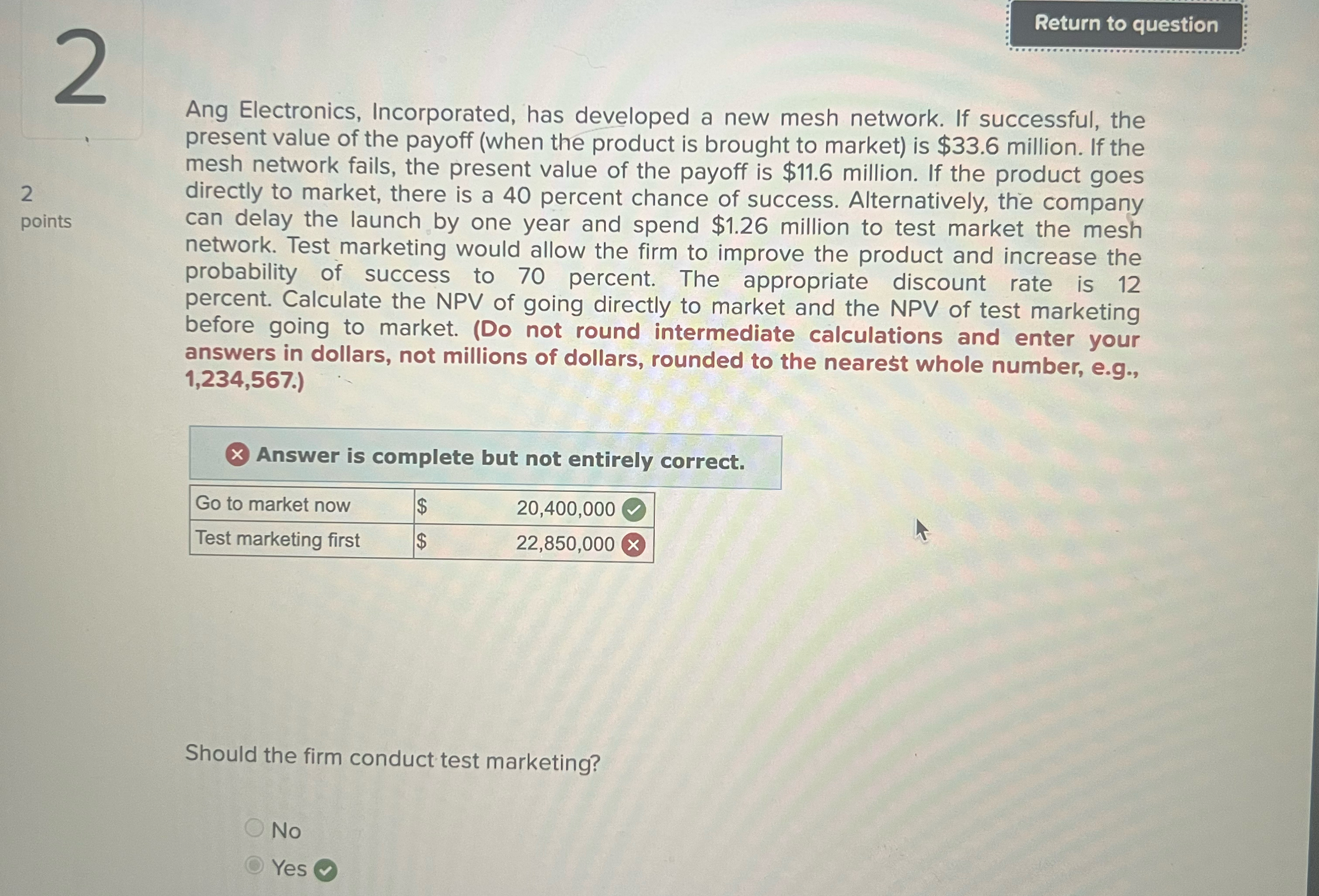  Ang Electronics, Incorporated, has developed a new mesh network. If successful,