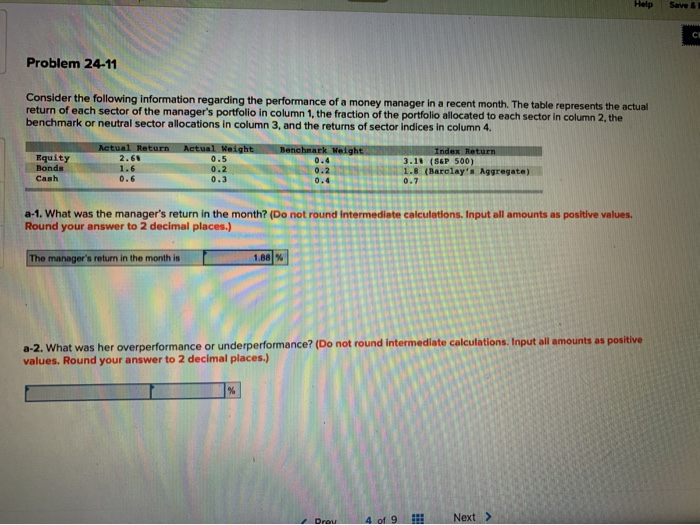  Help Save & Problem 24-11 Consider the following information regarding the