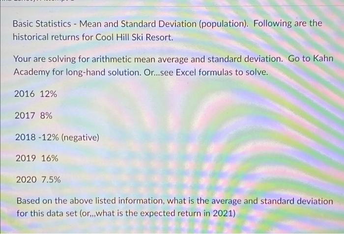 the options are in the second pic Basic Statistics - Mean and