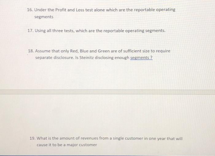 Under the revenue test alone which are the reportable operating segments 15.