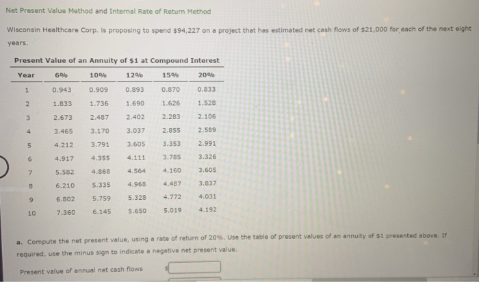  Net Present Value Method and Internal Rate of Return Method Wisconsin