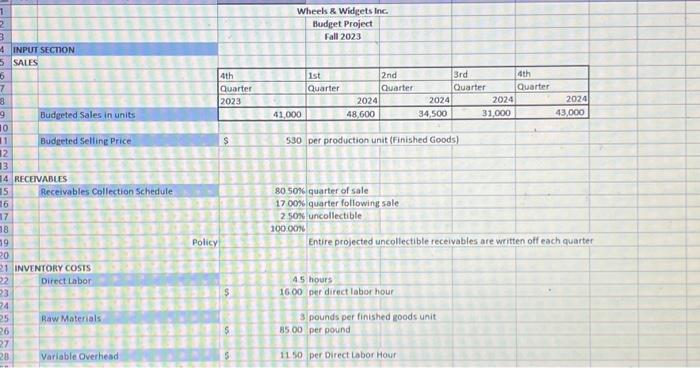  1 2 3 4 INPUT SECTION 5 SALES 6 7 8