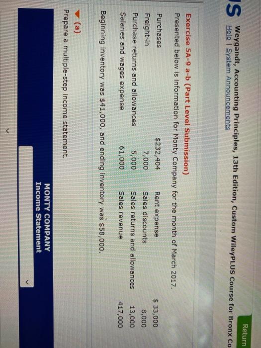  Return IS Wygande Acoronations Principles, 13th Edition, custom WileyPLUS Course for