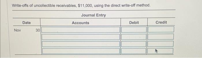 uncollectible accounts for the month of November. Next, assuming that bad debt