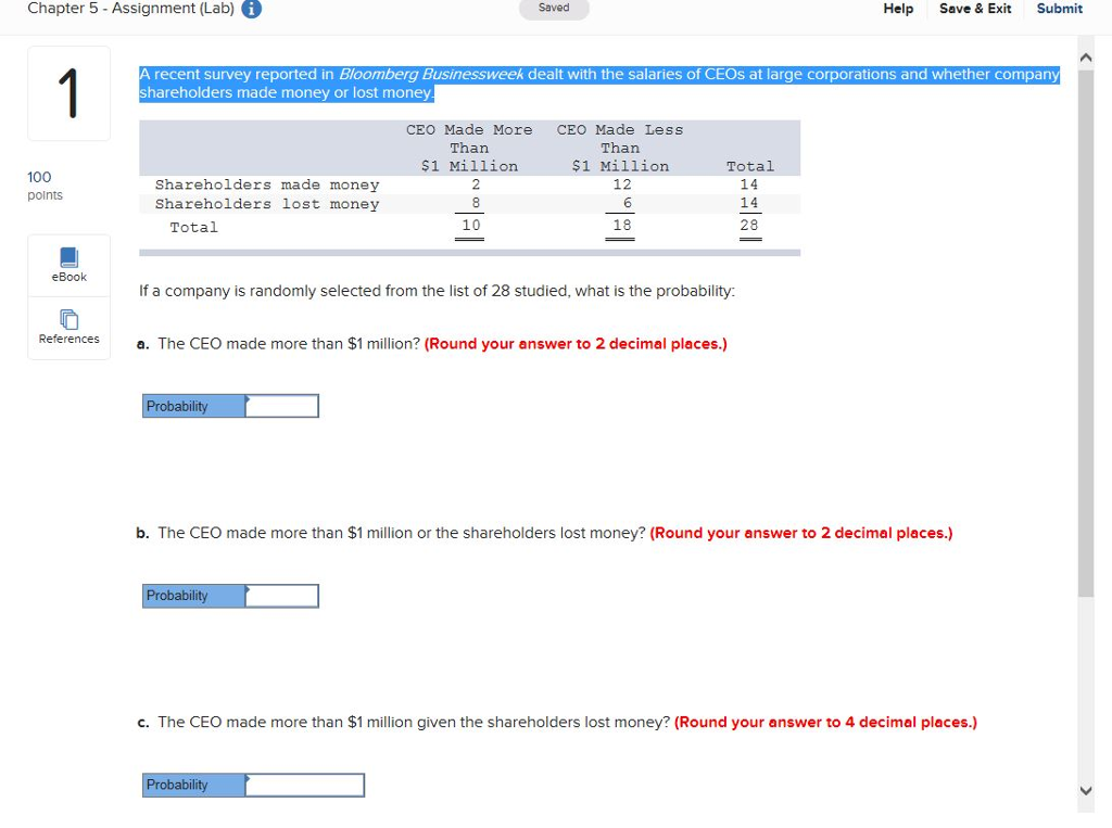 Chapter 5 Chapter 5 - Assignment (Lab) i Saved Help Save &