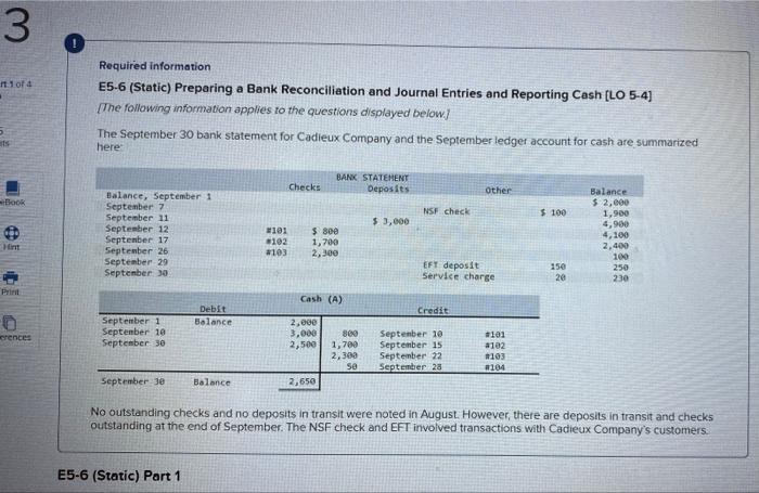  Required information E5-6 (Static) Preparing a Bank Reconciliation and Journal Entries