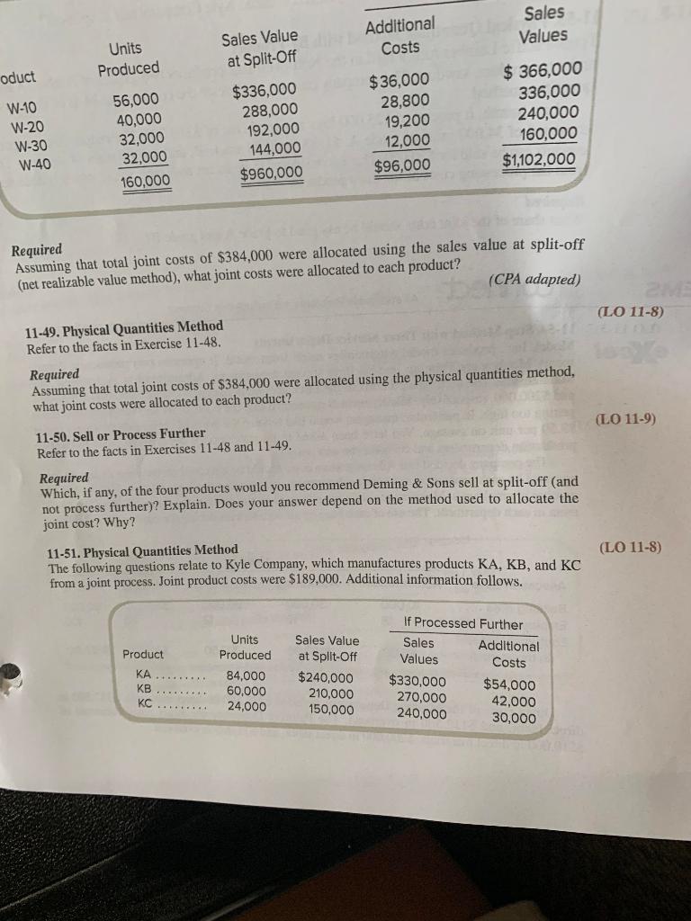11-51 a and b please Assuming that total joint costs of