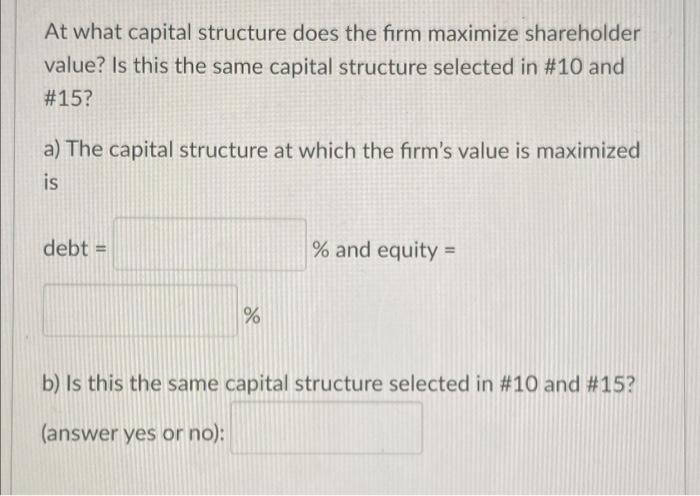  At what capital structure does the firm maximize shareholder value? Is