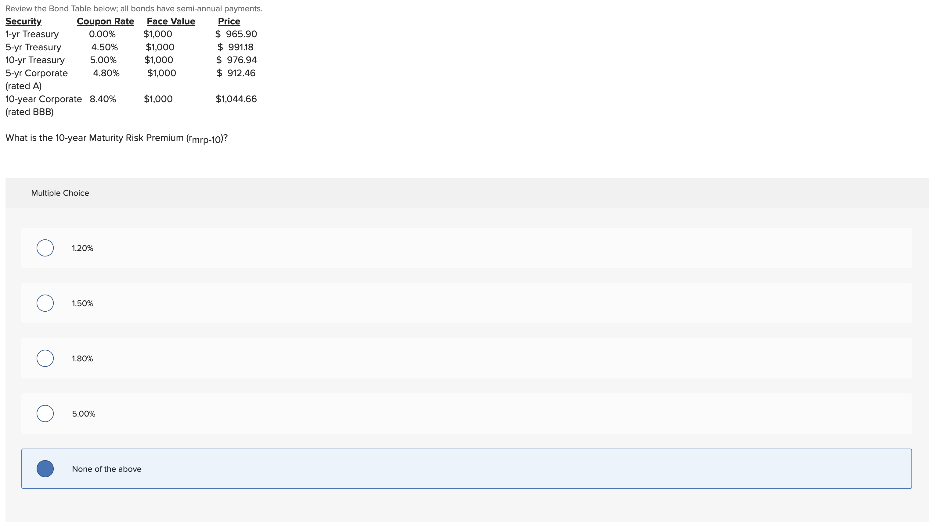  USE EXCEL Review the Bond Table below; all bonds have semi-annual