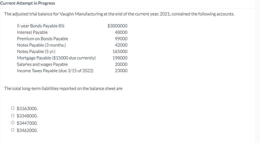Current Attempt in Progress The adjusted trial balance for Vaughn Manufacturing