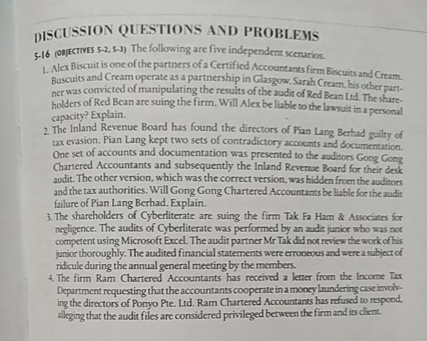 CUSSION QUESTIONS AND PROBLEMS BTES s-3) The following are five independent