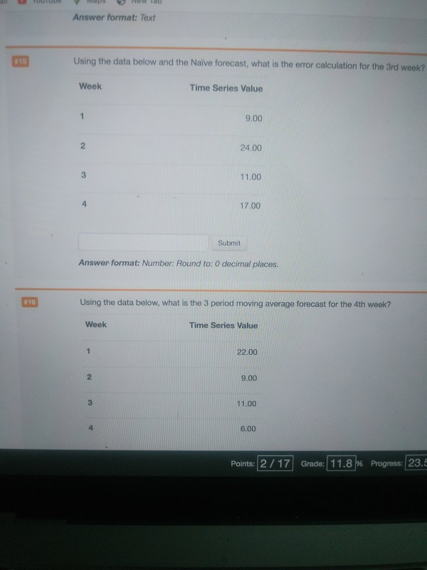  Answer format: Text 315 Using the data below and the Naive