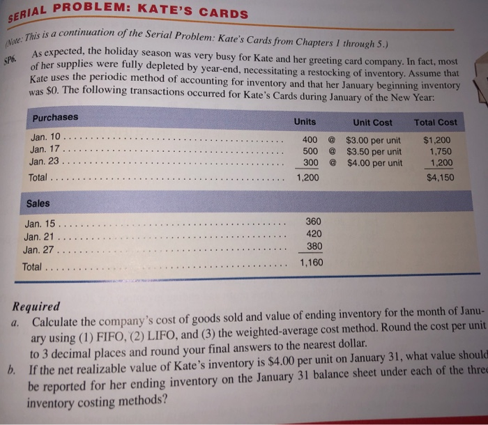  SERIAL PROBLEM: KATE'S CARDS Note: This is a continuation of the