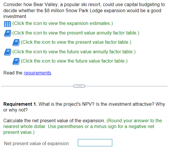  Consider how Bear Valley, a popular ski resort, could use capital