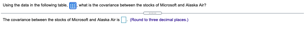 Using the data in the following table, what is the covariance