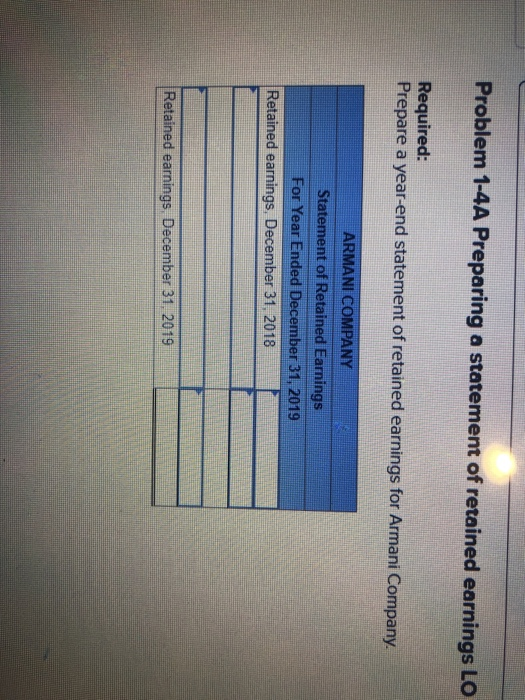 LO As of December 31, 2019, Armani Company's financial records show the