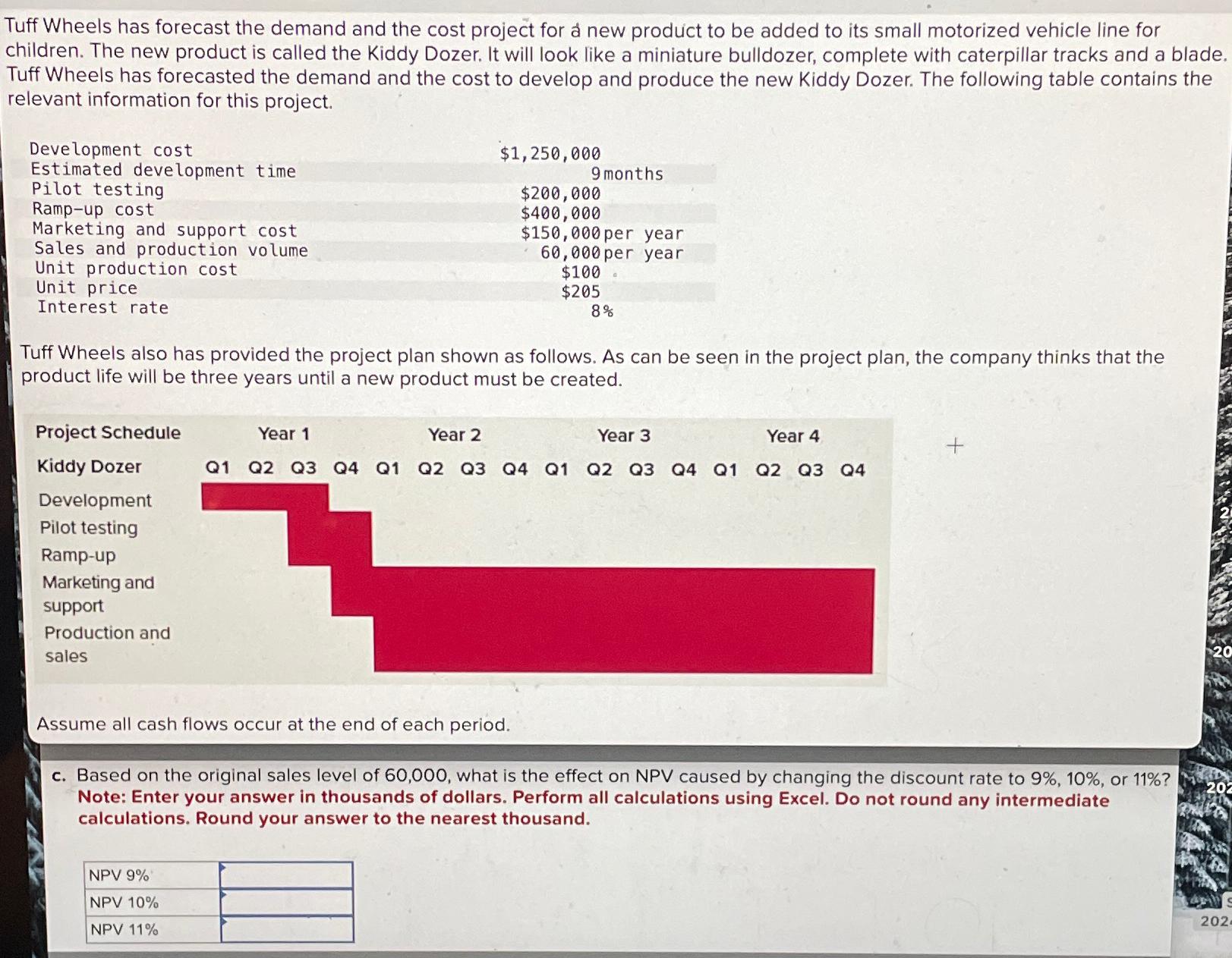  Tuff Wheels has forecast the demand and the cost project for