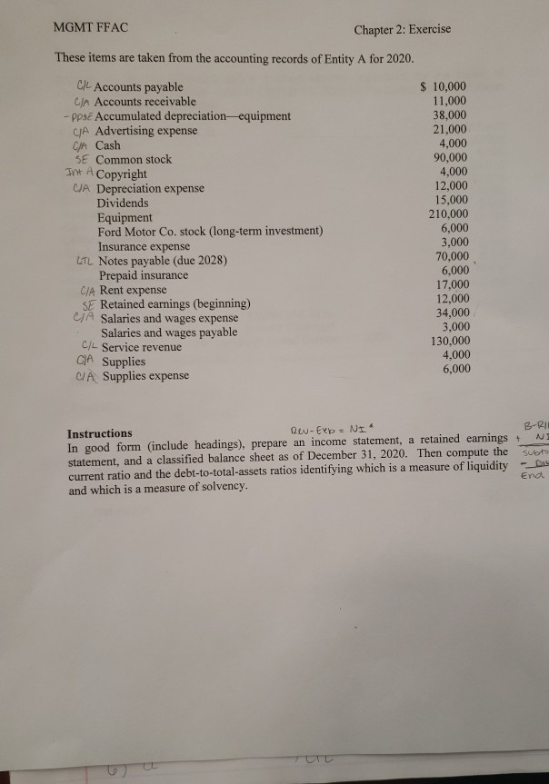  MGMT FFAC Chapter 2: Exercise These items are taken from the
