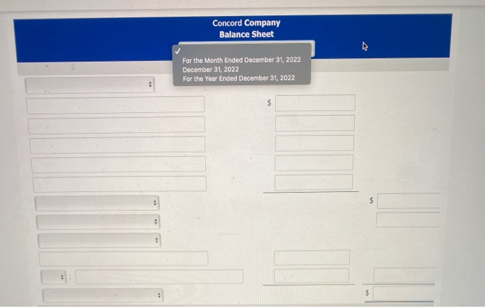 from the financial statements of Concord Company. (All amounts are in thousands.)