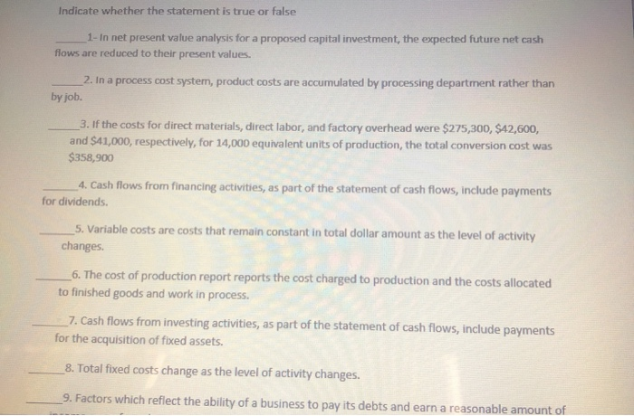  Indicate whether the statement is true or false 1- In net