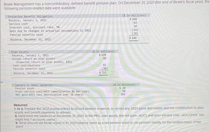  Beale Management has a noncontributory, defined benefit pension plan on December