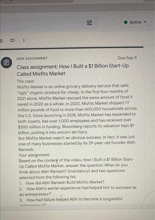 misfits market NEW ASSIGNMENT Due Sep 9 Class assignment: How I Built