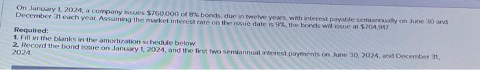  Journal entry worksheet Record the bond issue on January 1, 2024.