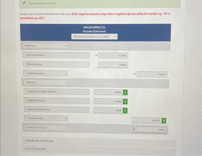 statement items are for Wildhorse Ca at yearend, July 31,2025 , (b)