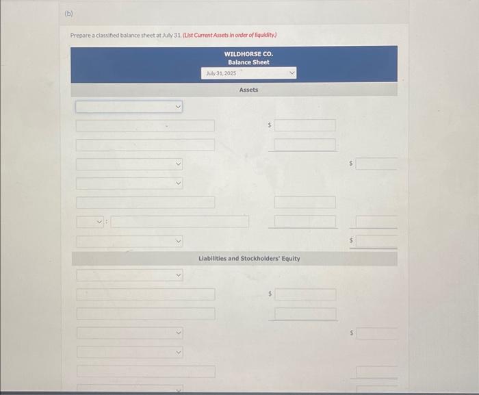 order of fiquidity) WILDHORSE CO. Balance Sheet Nily 1, 2025 Assets 5