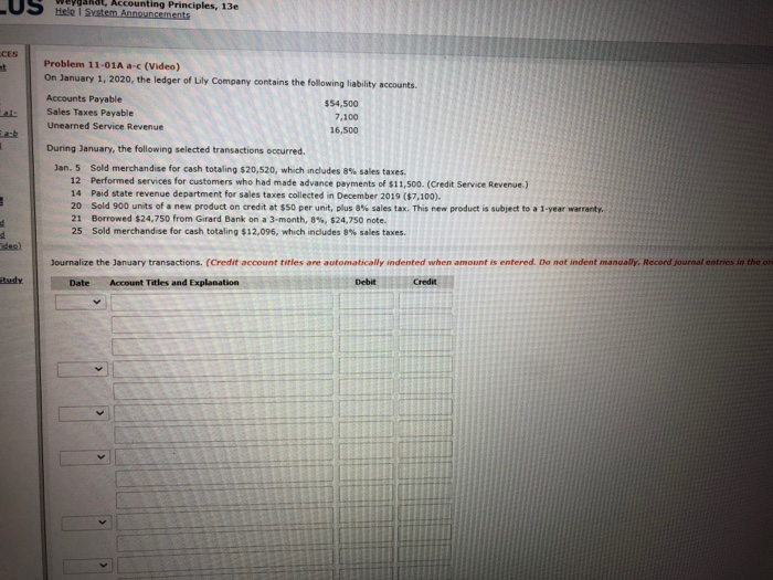  US Hele System Announcements Sandt, Accounting Principles, 13e CES Problem 11-01A