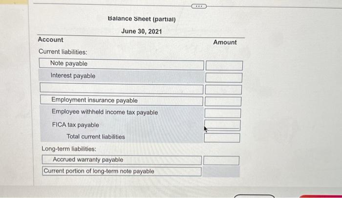 Western Electronics' balance sheet at June 30,2021 . Select the balance sheet