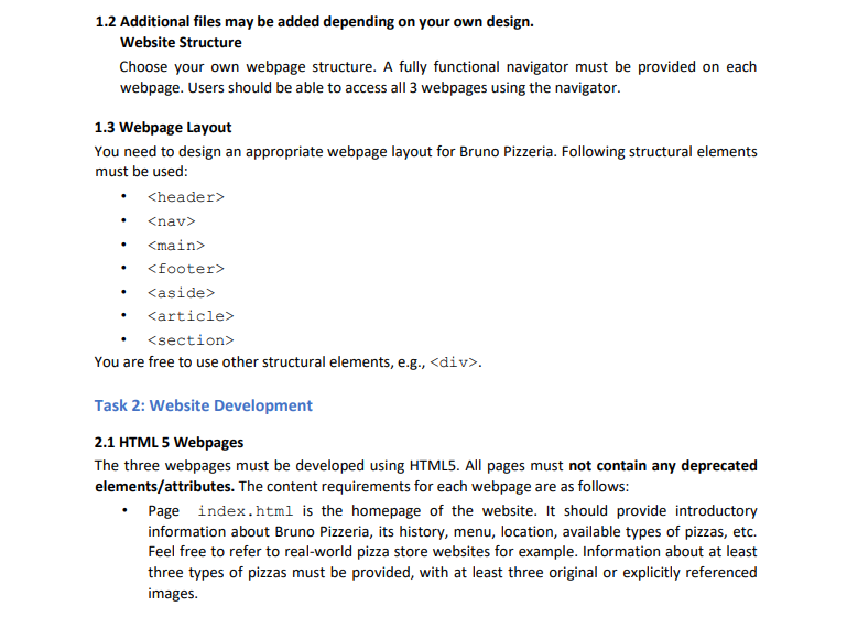 assignment. Link the every html files, create and match css and js