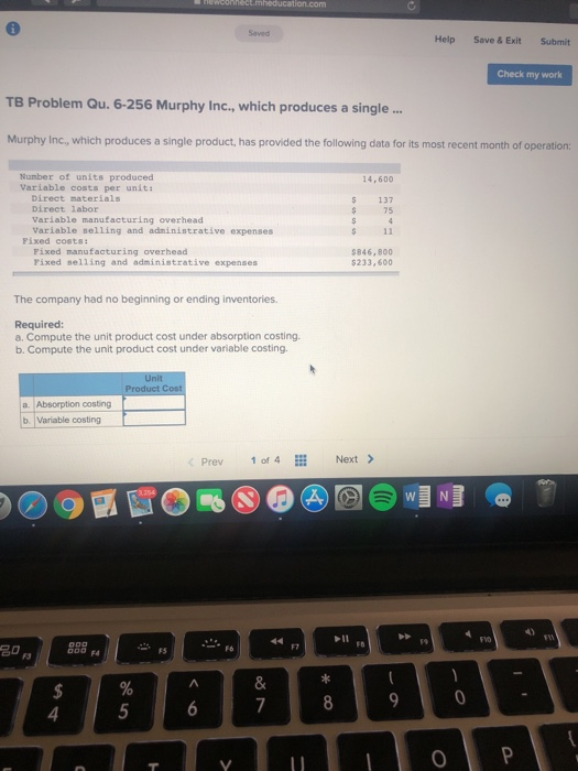  Help Save& ExitSubmit Check my work TB Problem Qu. 6-256 Murphy