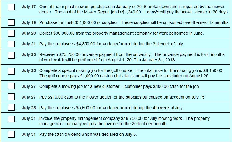 are the transactions and account numbers Lenny's Lawn Service, Inc. - Transactions