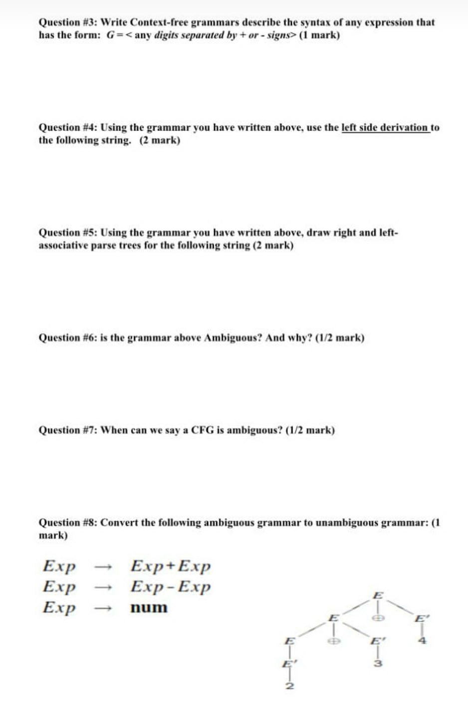  Question #3: Write Context-free grammars describe the syntax of any expression