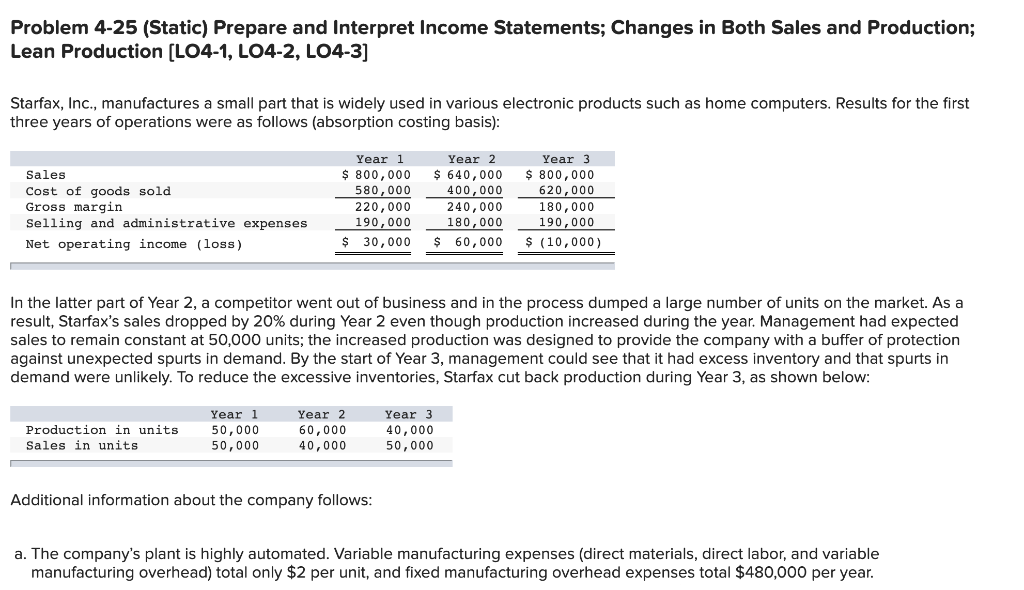  Problem 4-25 (Static) Prepare and Interpret Income Statements; Changes in Both