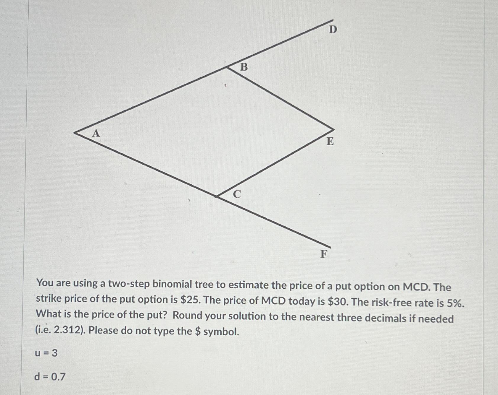 You are using a two-step binomial tree to estimate the price