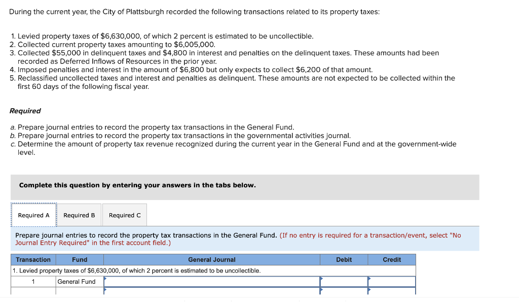 Please answer all parts During the current year, the City of Plattsburgh