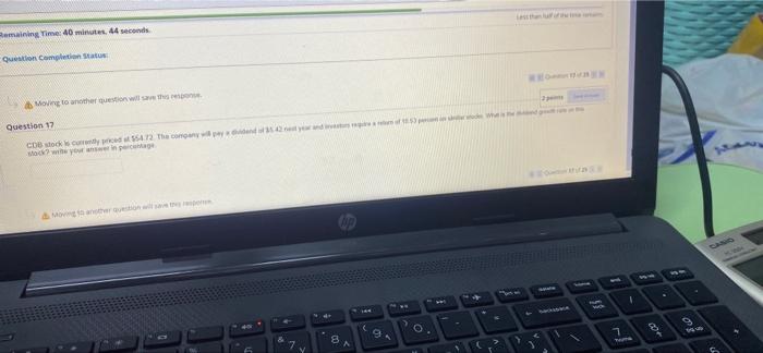  Remaining Time: 40 minutes, 44 seconds. Question Completion Status: Moving to