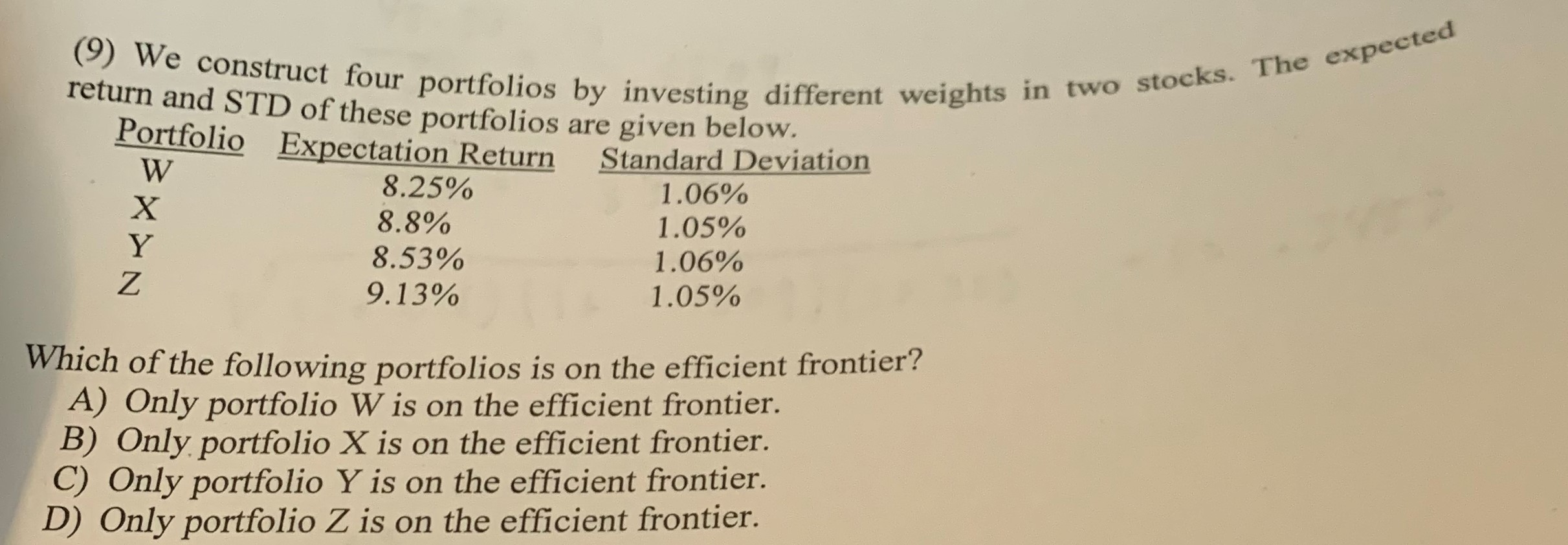  Ks. The expected (9) We construct four portfolios by uct four