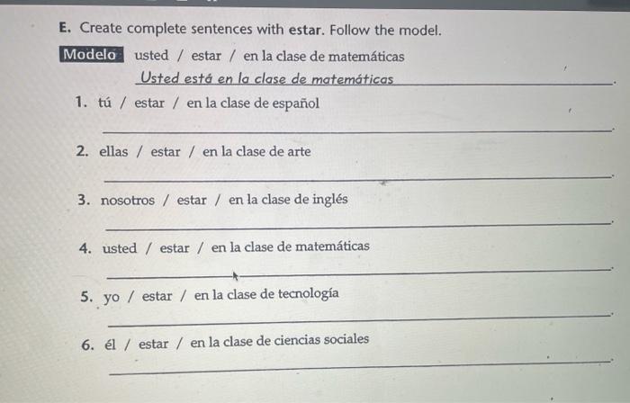 de arte. 2. Ellos est en la clase de ciencias. . 3.